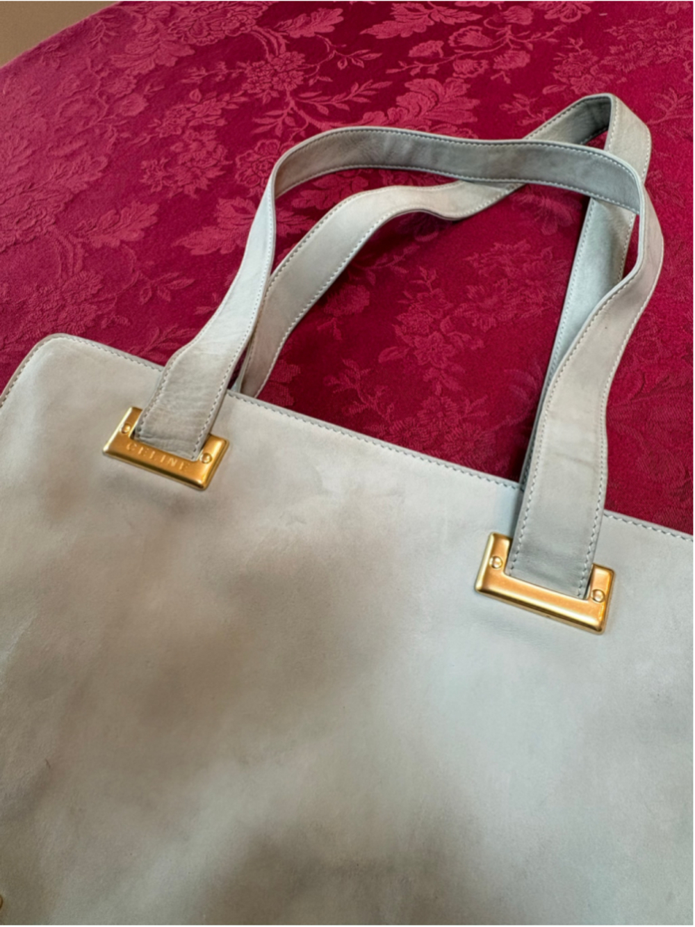 Celine Greenish-Grey Nubuck Shoulder Bag with Gold Hardware - Picture 9 of 11